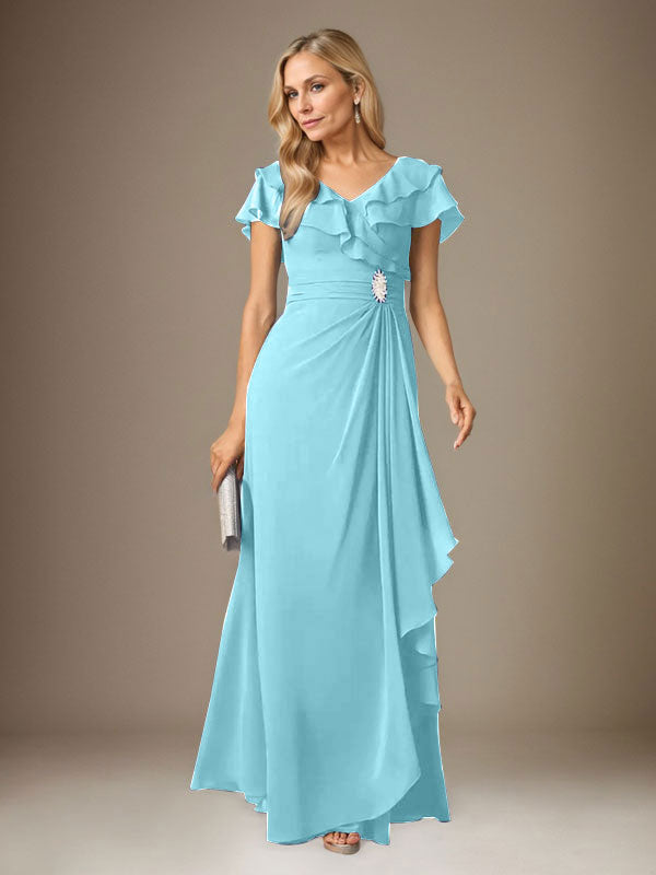Stormy A-Line V-Neck Ruched Chiffon Dress