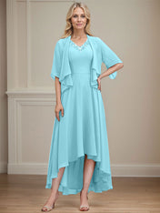 A-line V-Neck Asymmetrical Chiffon Mother of the Bride Dress With Beading Sequins