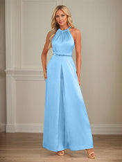 Jumpsuits Halter Floor-Length Satin Wedding Dress