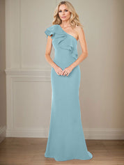 A-line One Shoulder Floor-Length Chiffon Mother of the Bride Dress With Ruffles