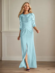 Robe fourreau en crêpe extensible prune pour mère de la mariée 