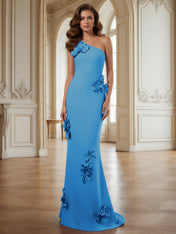 Cream One-Shoulder Prom Dress with Sculptural 3D Floral Appliqués