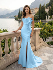 Pink Sweetheart Neckline 3D Flower Embellished Mermaid Evening Gown Maxi Dress