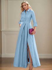 A Line High Neck 3/4 Sleeves Floor Length Mother of the Bride Dresses