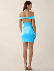 Off-The-Shoulder Ruched Satin Mini Homecoming Dress