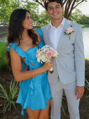 Ruffle Strap Short Homecoming Dress with Cutouts