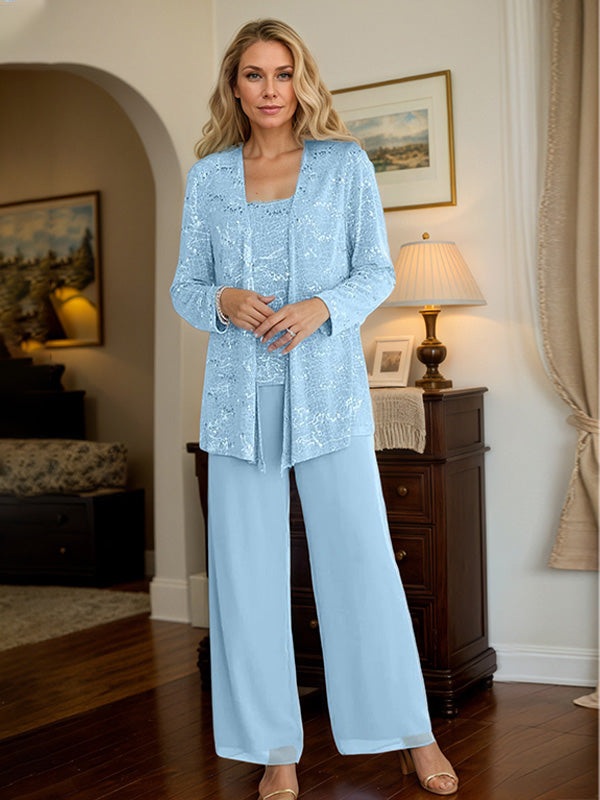 Chiffon Mother of the Bride Pantsuits with Jacket & Sequins