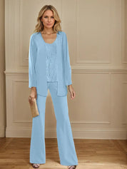 Tailleur-pantalon en mousseline avec veste pour mère de la mariée 