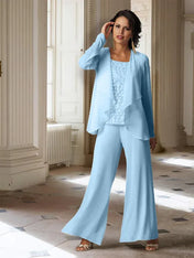 Chiffon Long Sleeves Mother of the Bride Pantsuits with Jacket