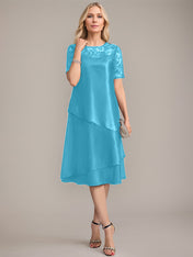 A-Line Scoop Knee-Length Mother of the Bride Dress With Applique & Sequins