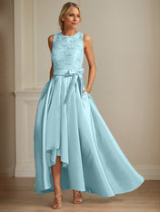 A-Line/Princess Jewel Neck Sleeveless Mother Of The Bride Dresses With Pleats Lace