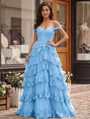 Emerald Green Lace Corset Tiered Ruffle Long Prom Dress with Slit