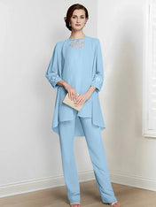Chiffon Long Sleeves Mother Of The Bride Pantsuits With Jacket