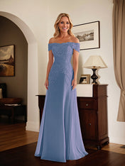 Elegant Taupe Off The Shoulder Sheath Mother of the Bride Dress with Lace