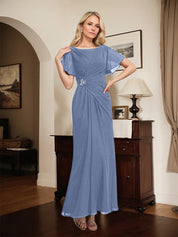 A-line Scoop Ankle-Length Chiffon Mother of the Bride Dress With Beading Pleated