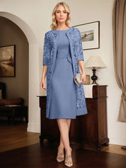 Sheath/Column Scoop Knee-Length Chiffon Mother of the Bride Dress With Pleated Sequins