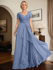A-line Sweetheart Floor-Length Chiffon Lace Mother of the Bride Dress With Beading Cascading Ruffles
