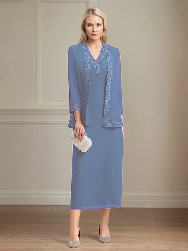4 Sleeves Tea Length Mother Of The Bride Dress