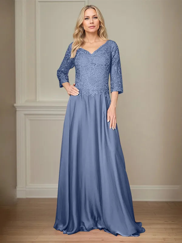 4 Sleeves Floor-Length Mother Of The Bride Dress With Appliques