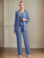 Chiffon Square Neck Sleeveless Floor Length Mother of the Bride Pantsuits