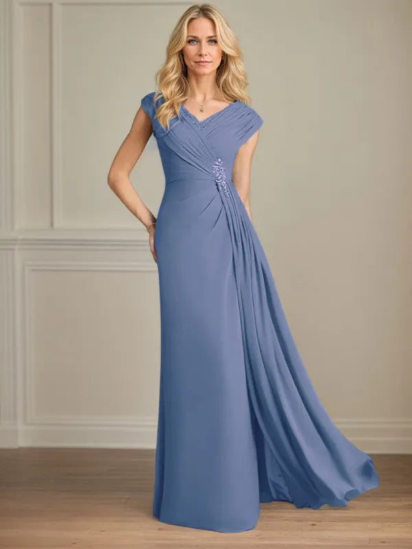 Column Chiffon V Neck Sleeveless Floor Length Mother of the Bride Dresses
