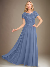 A-Line Scoop Floor-Length Chiffon Mother of the Bride Dress With Applique & Sequins