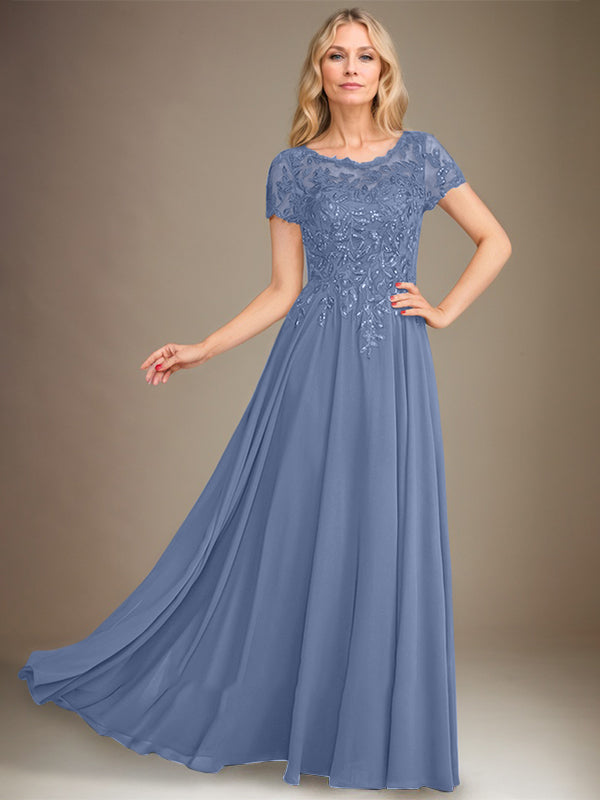 A-Line Scoop Floor-Length Chiffon Mother of the Bride Dress With Applique & Sequins
