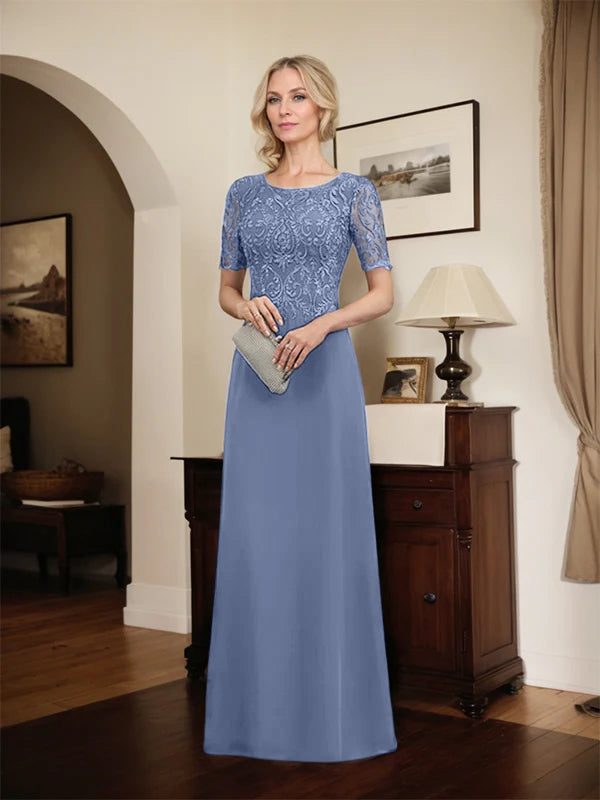 A-line Scoop Floor-Length Lace Chiffon Mother of the Bride Dress With Sequins