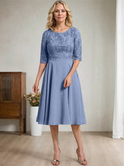 Dreamylily A-line Scoop Knee-Length Lace Chiffon Mother of the Bride Dress Dreamylily A-line Scoop Knee-Length Lace Chiffon Mother of the Bride Dress