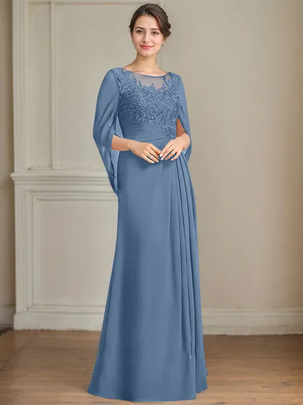 Princess Scoop Floor-Length Mother of the Bride Dresses with Pleated & Sequins