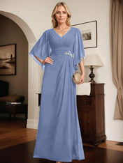 Sheath/Column V-Neck Floor-Length Chiffon Mother of the Bride Dress With Pleated Sequins Beading