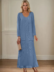 Sheath/Column V-Neck Ankle-Length Mother of the Bride Dresses with Jacket & Sequins