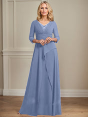 A-line V-Neck Floor-Length Chiffon Mother of the Bride Dress With Pleated Beading