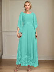 A-line Scoop Illusion Ankle-Length Lace Chiffon Mother of the Bride Dress With Sequins