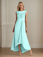 Champagne A-Line Scoop Lace Chiffon Dress