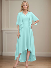A-line V-Neck Asymmetrical Chiffon Mother of the Bride Dress With Beading Sequins