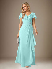 Stormy A-Line V-Neck Ruched Chiffon Dress