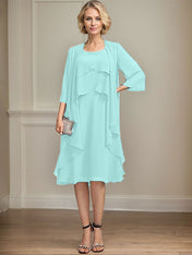 A-line Scoop Knee-Length Chiffon Mother of the Bride Dress With Beading