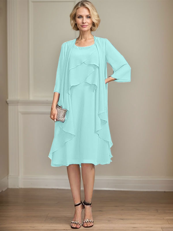 A-line Scoop Knee-Length Chiffon Mother of the Bride Dress With Beading