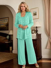Chiffon Mother of the Bride Pantsuits with Jacket & Sequins