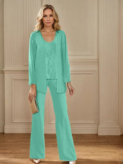 Tailleur-pantalon en mousseline avec veste pour mère de la mariée 
