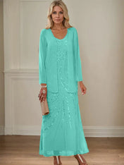 Sheath/Column V-Neck Ankle-Length Mother of the Bride Dresses with Jacket & Sequins