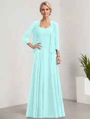 A-line Square Floor-Length Lace Chiffon Mother of the Bride Dress With Sequins