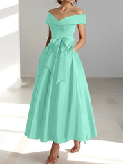 Robe de mère de la mariée coupe A-Line/Princesse, épaules dénudées, sans manches, longueur cheville, avec poches 