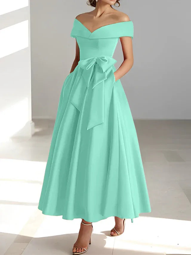 Princess Off-the-Shoulder Sleeveless Ankle-Length Mother of the Bride Dresses with Pockets