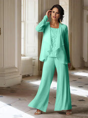 Chiffon Long Sleeves Mother of the Bride Pantsuits with Jacket