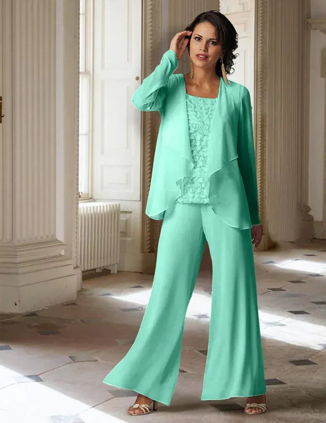 Chiffon Long Sleeves Mother of the Bride Pantsuits with Jacket