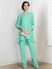 Chiffon Long Sleeves Mother Of The Bride Pantsuits With Jacket