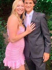 Spaghetti Strap Ruched Ruffle Short Homecoming Dress