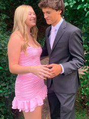 Spaghetti Strap Ruched Ruffle Short Homecoming Dress